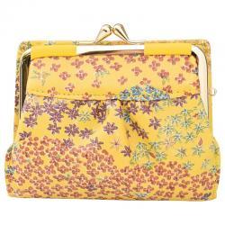 【特選商品2】牛革友禅染二ツ折ガマ口財布 イエロー U18-252Y